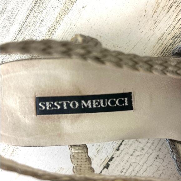 Sesto Meucci Woven womens 7 Narrow Square Toe Leather shoe Silver Italy VINTAGE - Picture 7 of 7